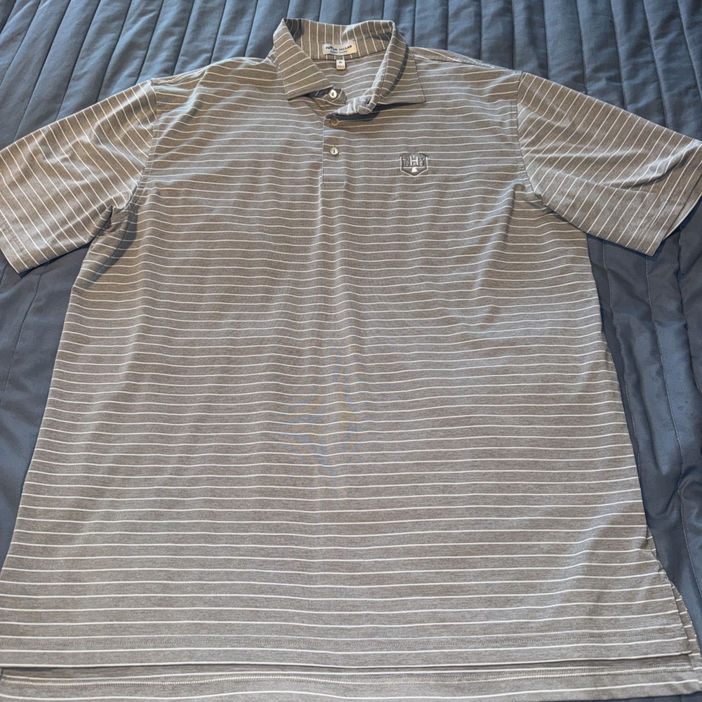 Peter Millar Summer Comfort Polo Shirts Mens XL Gray Competition Stripe Logo